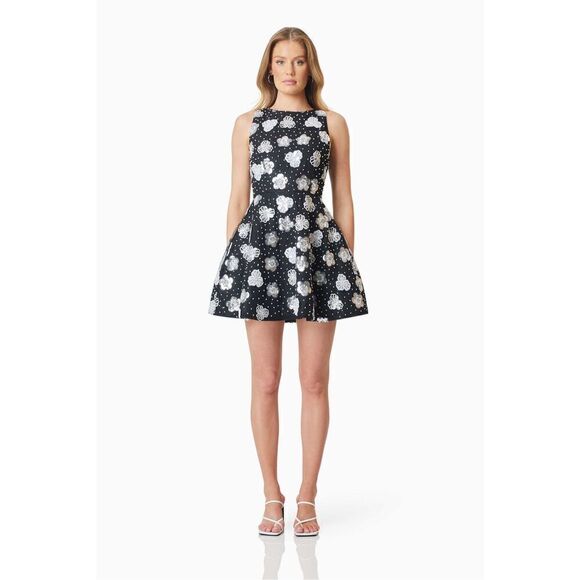 Elliatt Jessamine Flare Black/White Cocktail Minidress Holidays Xmas S NWT$365 - Picture 2 of 8